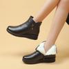 Winter Leather Boots for Mature Women Warm Cotton Shoes with Soft Non-Slip Thick Velvet-Lined Flat Ankle Boots  Women's Shoes