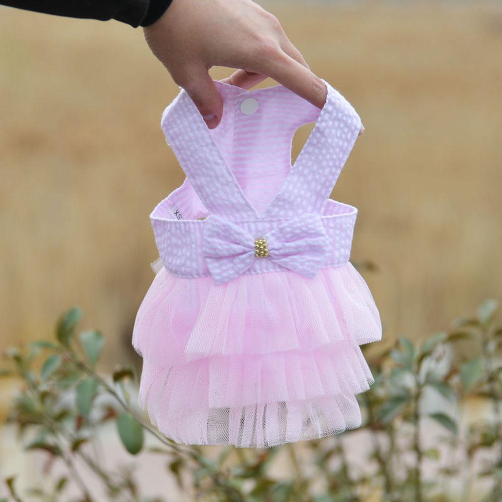 Cute Dog Dresses Striped Mesh Puppy Skirt Pet Princess Dresses Summer Clothes Dog Apparel Doggie Bowknot Dresses for Dogs Cats