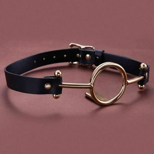 Leather Metal O'ring Tongue Depressor Deep Throat Training Gag  Gags