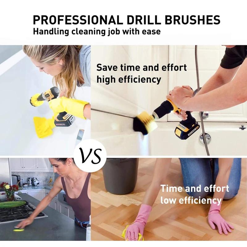 3PCs Set Electric Scrubber Brush Drill Brush Kit 2/3.5/4 ''plastic Round Cleaning Brush for Carpet Glass Car Tires Nylon Brushes