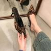 Fashion New Leopard Print Women High Heel Slipper Pointed Toe Thin Low Heel Sandal Ladies Mules Shoes Zapatos Mujer