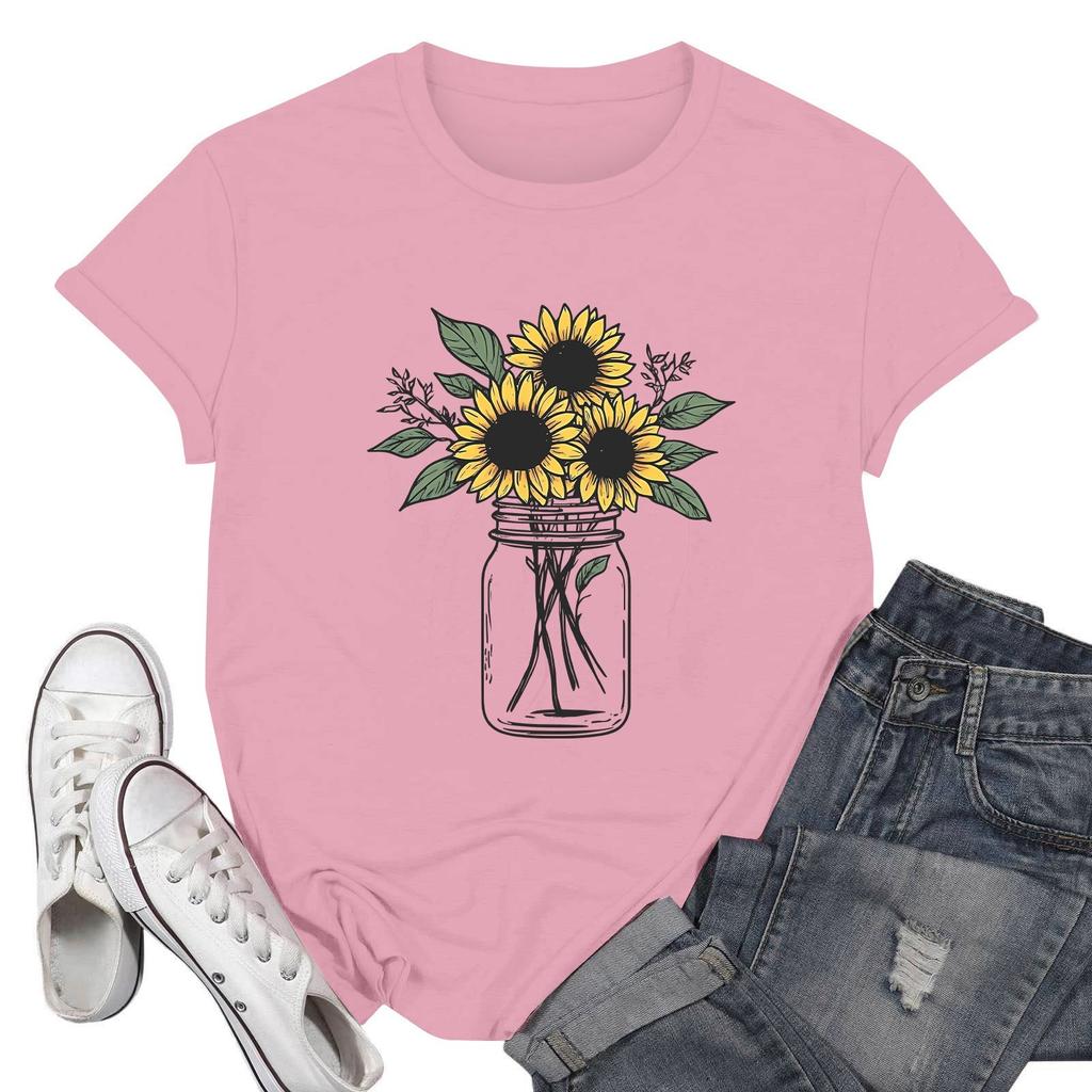 Women's Fashion Casual Printed Short Sleeve Round Neck Pullover Tops