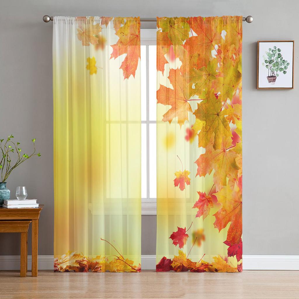 Thanksgiving Autumn Wild Flowers Voile Curtains For Bedroom Tulle Window Curtain For Living Room Sheer Curtains Blinds Drapes