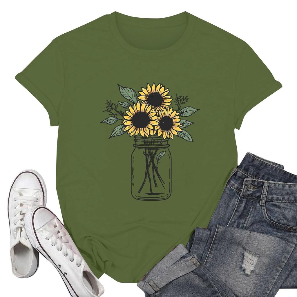 Women's Fashion Casual Printed Short Sleeve Round Neck Pullover Tops