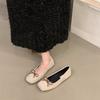 Flat-bottomed French Square Head Versatile Single Shoes Women's Shoes 2024 New Spring and Autumn Bow Retro Suede Commuter Shoes