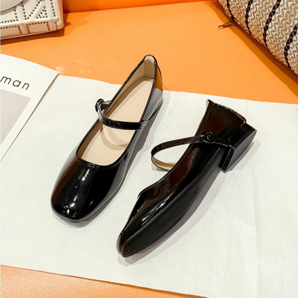 Fashion Red Little Leather Shoes for Women 2025 Spring Autumn Shallow Mouth Square Head Pumps Low Heel One Word Straw Mary Jane Shoes