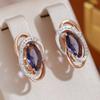 1 Pair Marquise Cut Purple Zircon Earrings for Women Vintage Gold Color Geometric Dangle Earrings Unique Wedding Jewelry Party Accessories
