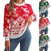 Women's Fashion Casual Loose Christmas Deer Pattern Contrast Color Sweater Long Sleeve Pullover Top