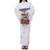 RAVIR Yukata White with Line Drawings and Floral Fluffy Obi and Geta One Size Fits All Women's 3-Piece Set, Watercolor-Style Patterns, Belt, Sandals,
