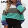 Women's Plus Size Colorblocking Sweater Autumn and Winter Round Neck Fashion Knit Sweater