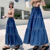 Cake Denim Skirt Women's Elastic High Waisted Solid Color A-line Skirt Commuting Harajuku Style 2025 Spring New Fashion