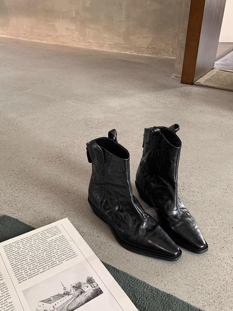 Кожаные винтажные ботильоны с острым носком, женские французские ботильоны на толстом каблуке, облегающие ботильоны на молнии сзади, ковбойские ботильоны 2025, ботинки Мартина.