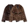 Women Winter Fashion Lazy Style Animal Print Faux Fur Warm Coat All-match Long Sleeve Lapel Coat Outerwear