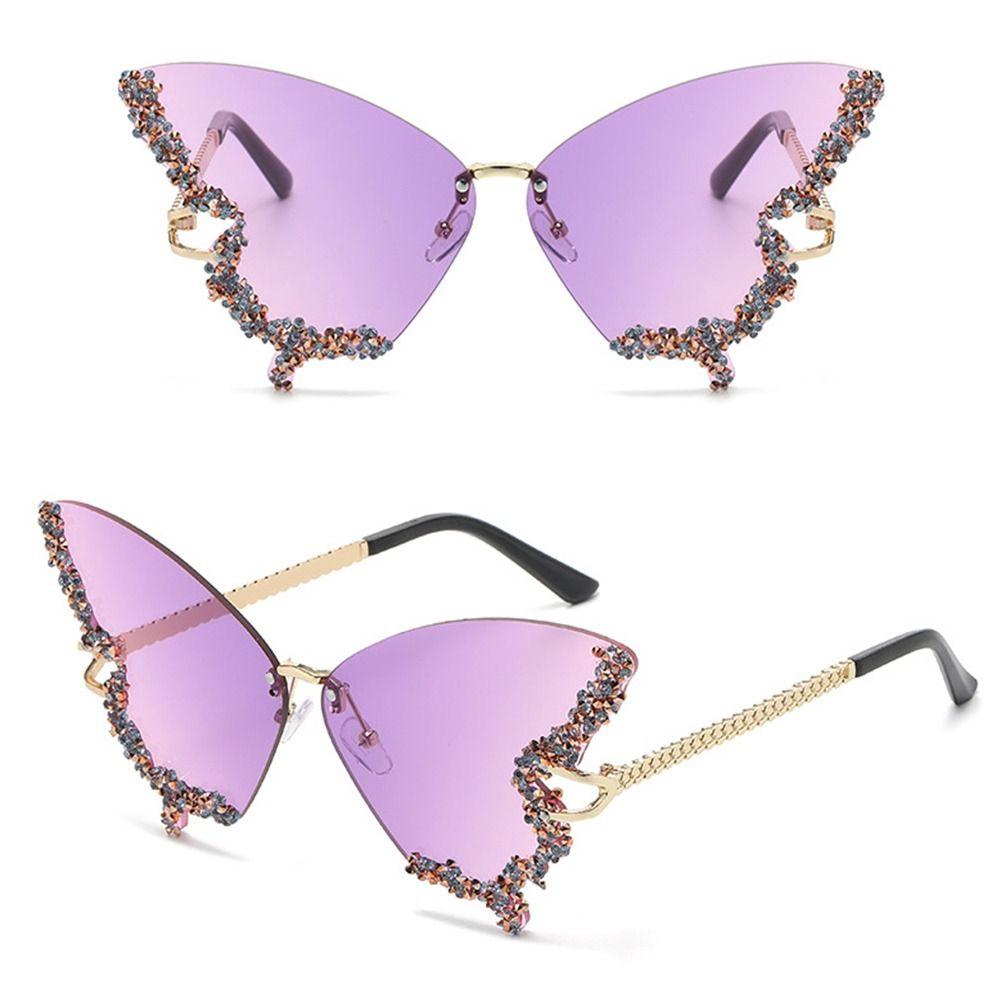 Eyewear Diamond Ladies Shades Bling Sun Glasses Butterfly Sunglasses Purple Sunglasses for Women