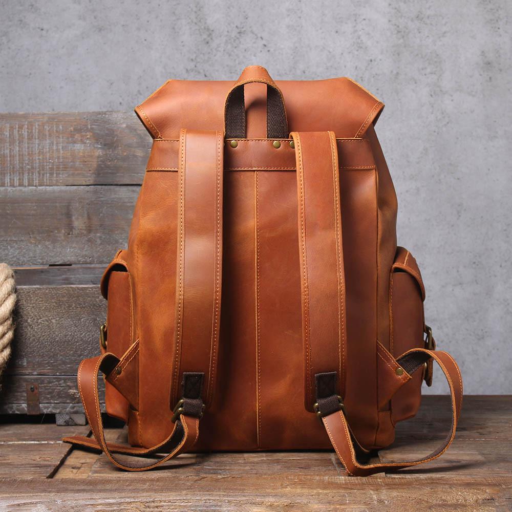 Retro Men's Large Capacity Genuine Leather Cowhide Backpack - Crazy Horse Travel & Motorcycle Bag