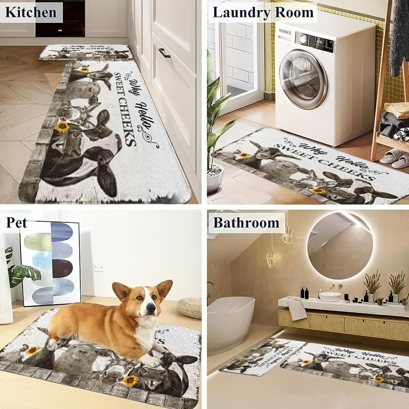 1Pcs Cow Pattern Floor Mat Modern Kitchen Polyester Rug Non-Slip Colorful Indoor Carpet, For Home Bathroom Bedroom Living Room Decor