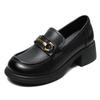 Fashion 5CM Ladies Loafers Luxury Design Genuine Leather Metal Slip On Thick Heel Casual Loafers Round Toe New Retro Women Casual Shoes