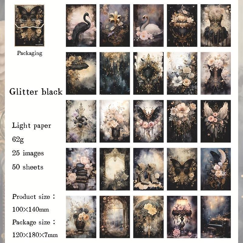 50 Sheets/Pack Vintage Fantasy Background Palace Flower Decoration Material Paper Perfect for Journal Scrapbooking DIY Supplies