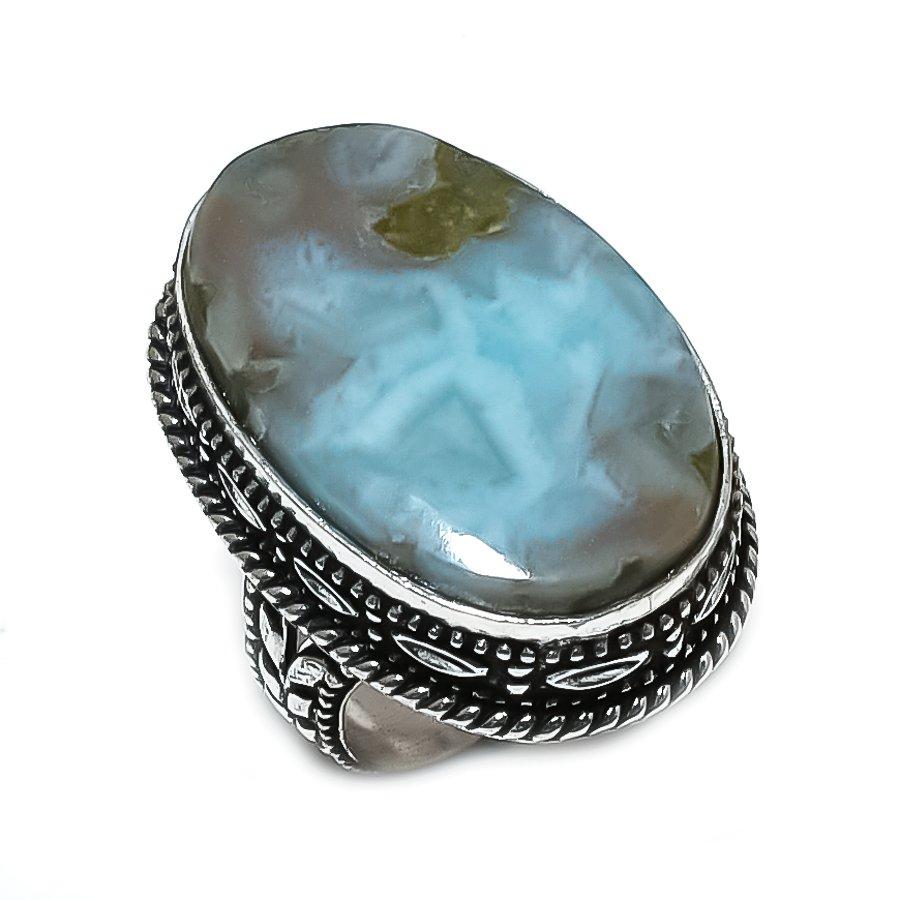 Larimar Handmade 925 Sterling Silver Jewelry Ring Size 7 H1J20