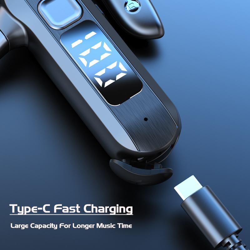 VAORLO LED Digital Display Ear-Hook Headphone With HD Microphone IPX7 Waterproof Earphones For Smartphones Sport Headset