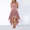 Women Lace Sleeveless Chiffon Round Neck Solid Color Big Swing Irregular Long Dress Wedding Elegant Party Evening Dress