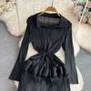 Spring Autumn Women Full Sleeve Solid Big Elastic Oversized Sheath Party Dresses