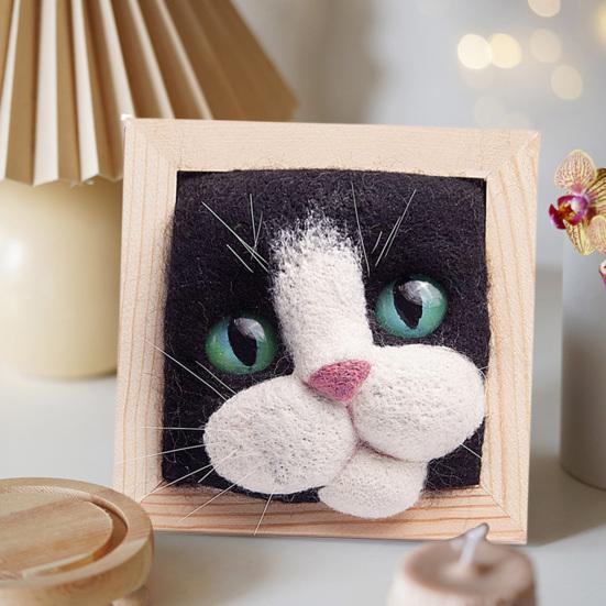 Photo Frame Ornaments with Shaping Base Wool Felt Interactive Lovely Cat Head Doll Knitting Kit Household Supplies