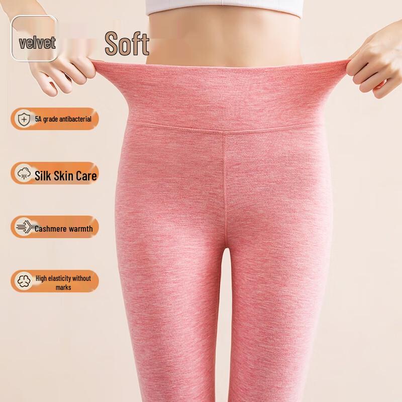 Langsha Women's Seamless High-Waist Thermal Leggings with De Velvet, Wool & Silk