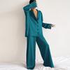 New Satin Silk Pajamas Low-cut Sexy Pajamas for Women Single-breasted Long-sleeved Wide-leg Pants Trousers Suit