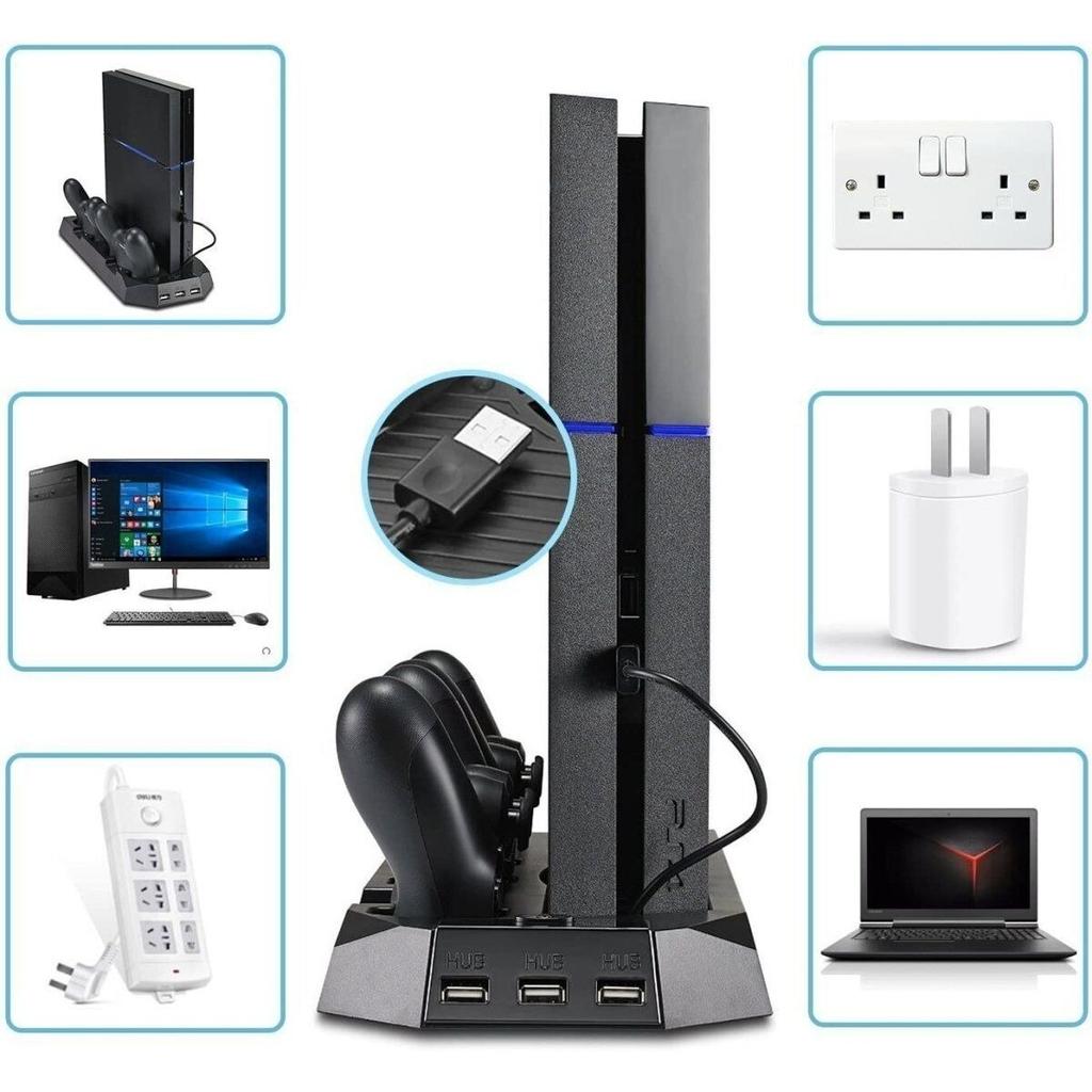 Vertical Stand for PS4 Slim / PS4 with Cooling Fan for Playstation 4
