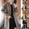 Women Jacket with Dual Pockets Lapel Solid Color Single Button Woolen Coat Plus Size Loose Thermal Long Sleeved Commuting