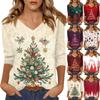 Women's T Shirt CHristmas Print 3/4 Sleeve Daily Weekend Fashion Basic V- Neck Regular Top