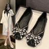 Spring Woman Elegant Square Toe Sequins Kawaii Ballet Flats Barefoot Designer Luxury   Female Shoes Party