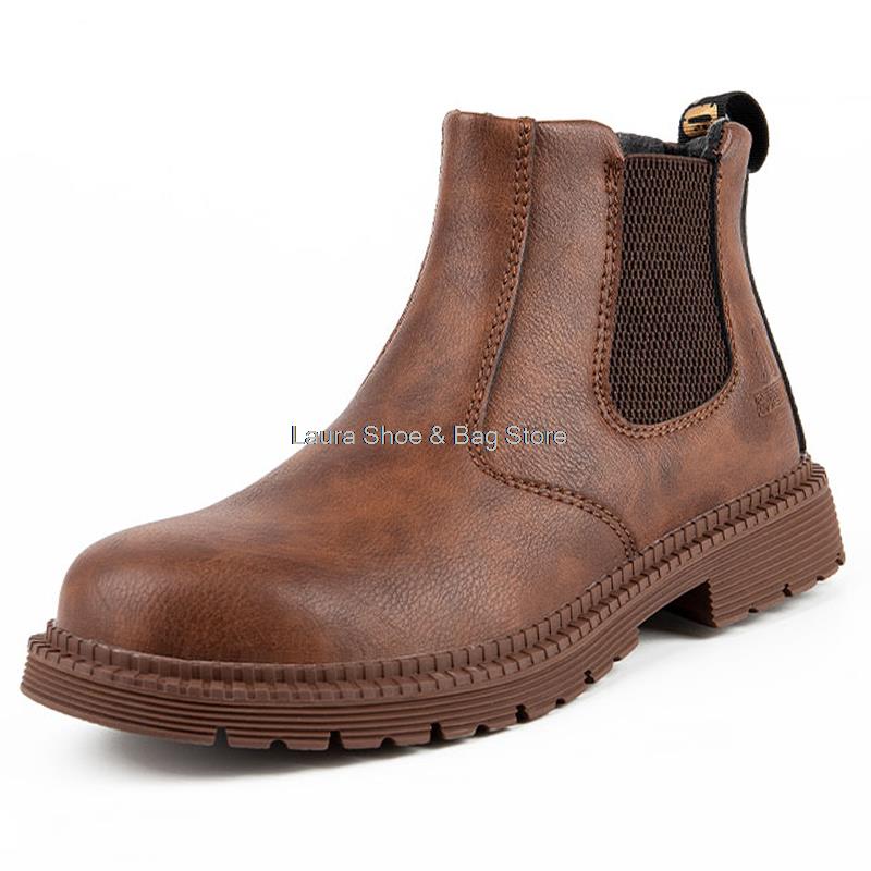 Fashion Waterproof Leather Safety Boots For Men Winter Boots Steel Toe Black Work Boots Indestructible Industrial Safety Shoes Man Shoes