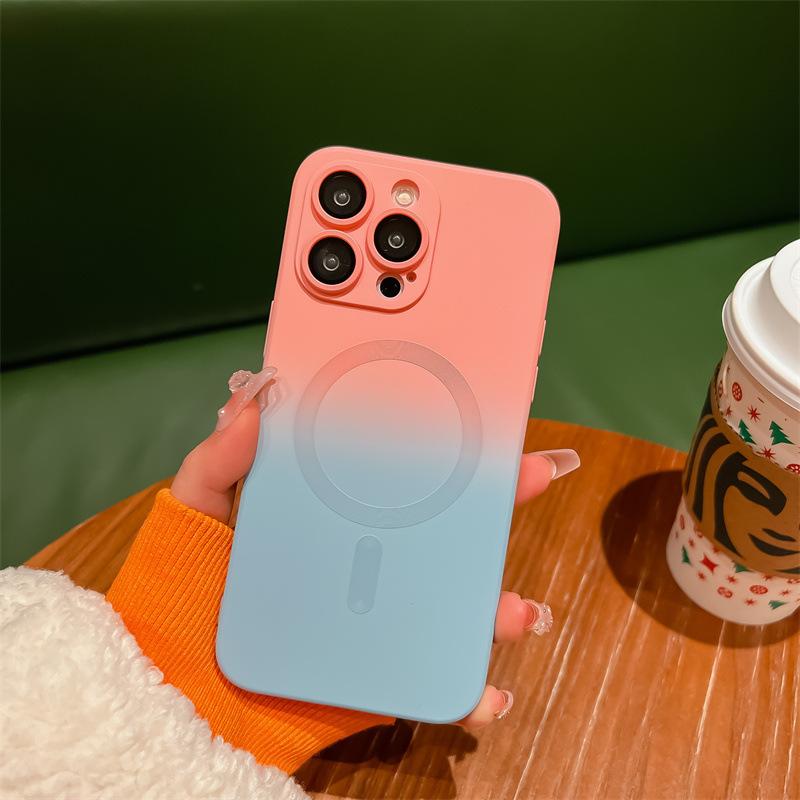 Magnetic For iPhone 15 ProMax Case[Compatible with MagSafe]Cute Gradient Color Case TPU Shockproof Lens for iPhone 14 13 12 Case