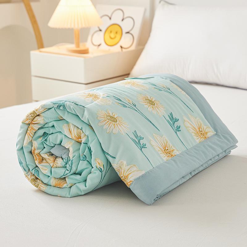 Yellow Flowers Summer Quilt Fresh Floral Style Super Soft Breathable Air Conditioning Thin Quilt Travel Camping Thin Comforter
