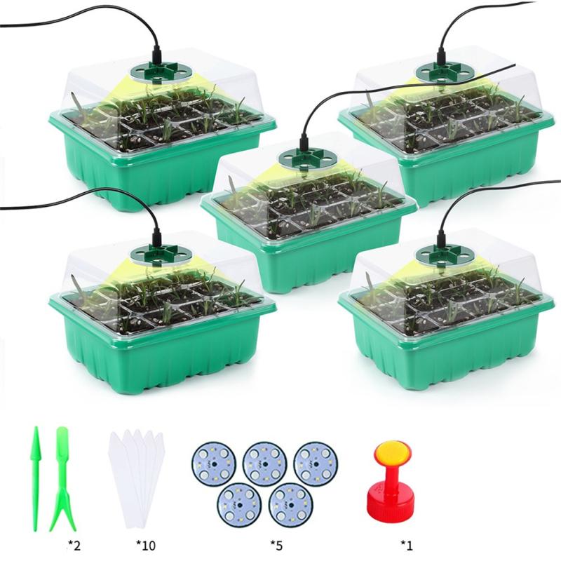 5pcs Seedling Tray with Led Grow Lights Plant Seed Starter Tray Kit Greenhouse Growing Trays with Light Useful Garden Tool