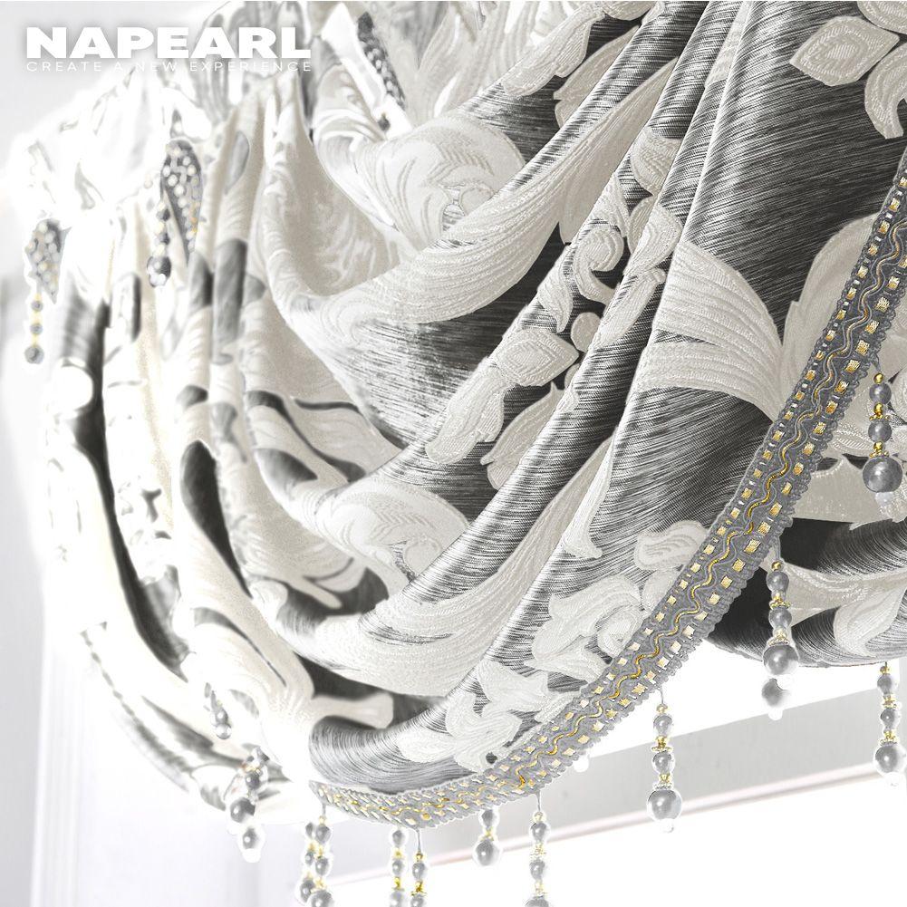 1 PC NAPEARL Luxury Flower Retro Style Wave Curtain Beaded Valance Design Fashion Window Jacquard Curtain Home Decor