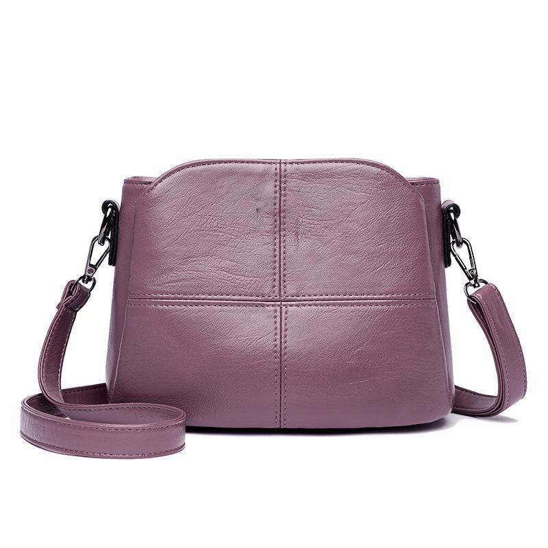 Soft Leather Fashion Bucket Small Bag Middle-aged Mother New Korean Version Simple Atmosphere Shoulder Messenger Bag Casual