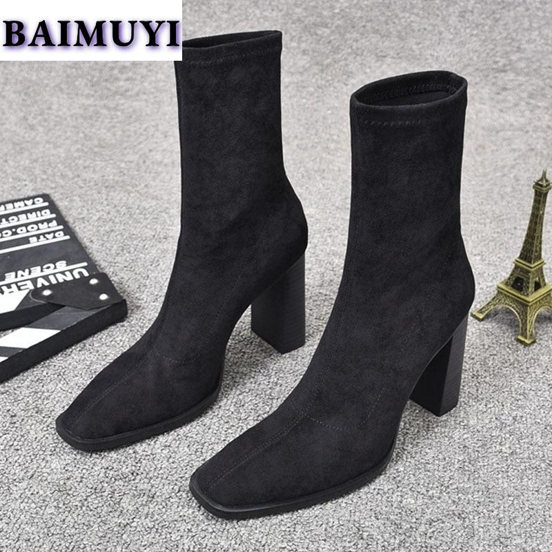 Square Toe Women Ankle Boots Super High Heels Shoes 2025 Trend Designer Leather Snow Chelsea Boots Winter New Pumps Mujer Botas
