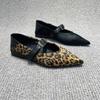 Leopard Print Women's Ballet Flats Buckle Strap Designer Comfort Soft Sole Casual 2024 Summer Fashion Ladies Mary Jane Shoes