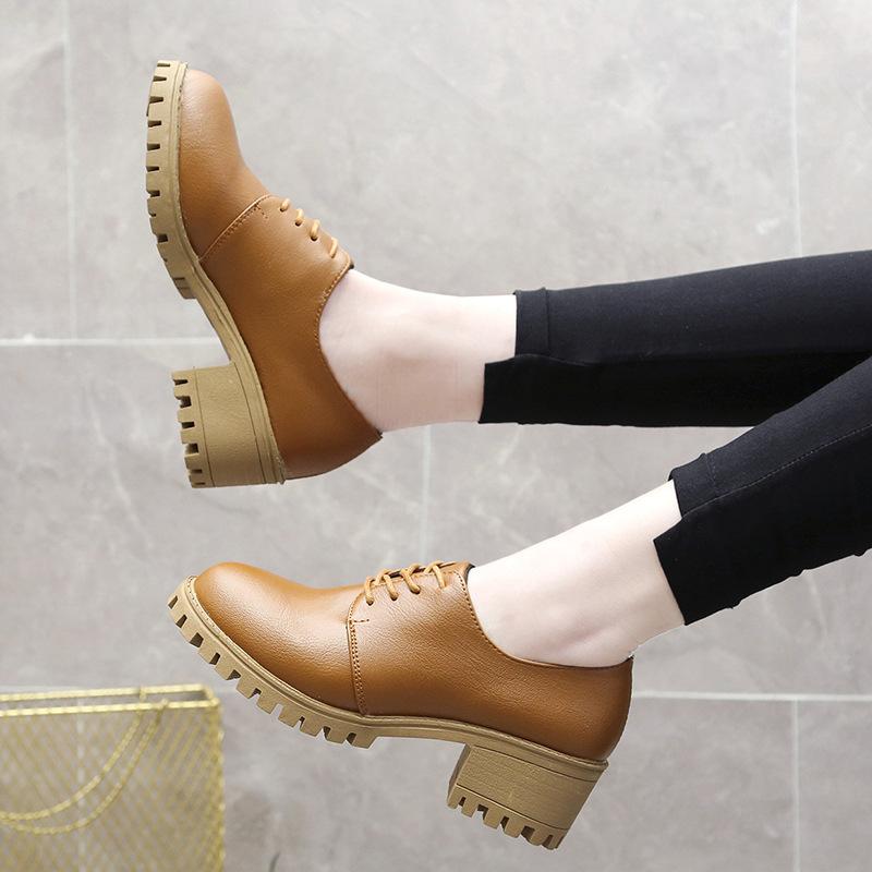 2025 Summer New Retro Thick Heel Women's Shoes Korean Version Student Medium Heel Lace-up Single Shoes Female Manufacturer