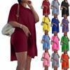 Women's Plus Size Short-sleeved Side Slit Tunic And Tight Shorts 2 Piece Suit Sportswear Set