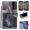 Cat Becomes Tiger Pattern PU Leather+TPU Card Slot Phone Case Cover For iPhone Samsung Huawei Honor Xiaomi Redmi OPPO Realme Moto Asus
