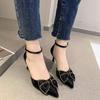 Fashion and Comfortable Temperament Bow Single Shoes 2025 Spring and Summer New Fairy Style Versatile Pointed Heel Single Shoes Women
