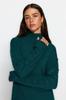 Women's Fashionable Stylish Hijab Sweater Dark Green Sleeve Pearl Detailed Knitwear Sweater