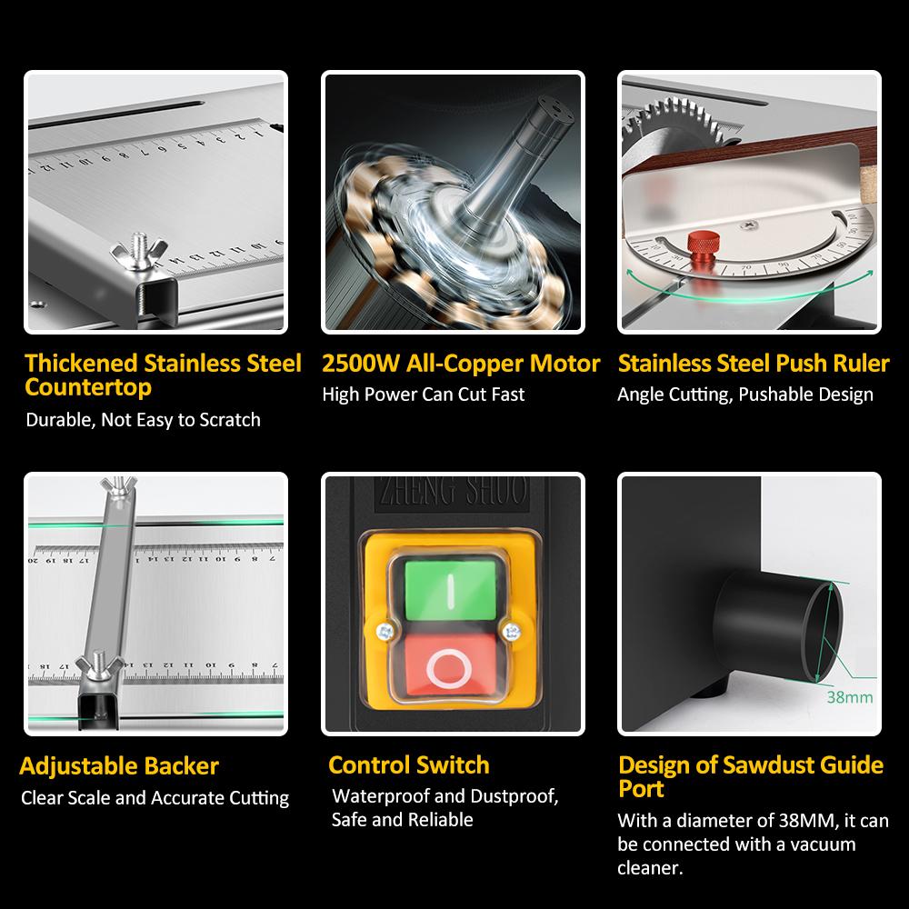 2500W 340mm*280mm Woodworking Decoration Table Saw Newly Upgraded Stainless Steel Table Top with