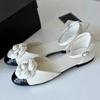 Fashion Luxury Designer Flower Flower Decoration Covered Toe Mary Jane Shoes Women 2025 Summer Hollow Low Heel Soft Leather Flat Sandals