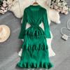 Spring Autumn Women Full Sleeve Solid Big Elastic Oversized Sheath Party Dresses