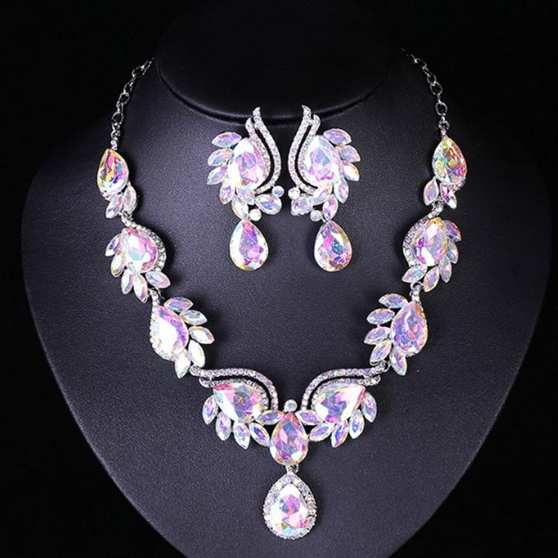 European and American Gemstone Jewelry Set: Fashion Bridal Necklace & Earrings for Women